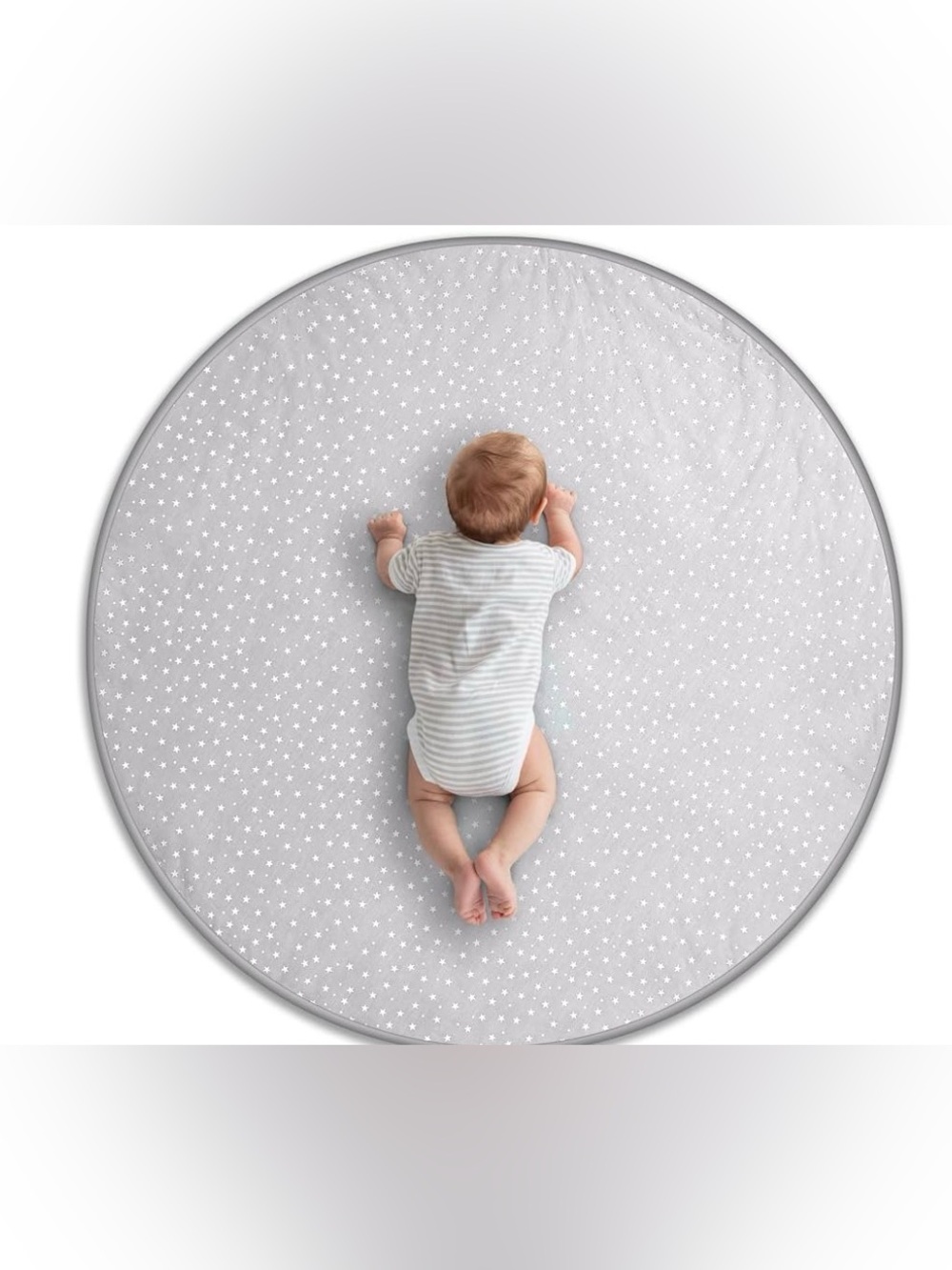 Round Grey Star Baby Playmat — Soft Padded Play and Tummy Time Mat